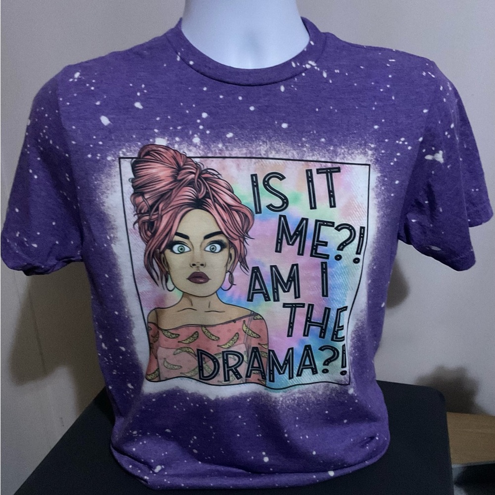Gildan Soft style Bleached Tee, Am I The Drama Graphic Bleached Tees